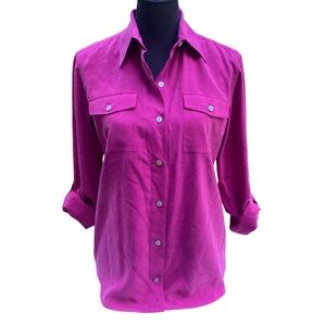 Chicos Fuchsia Silk Blouse Vintage Button-Up | Timeless Business Casual Top